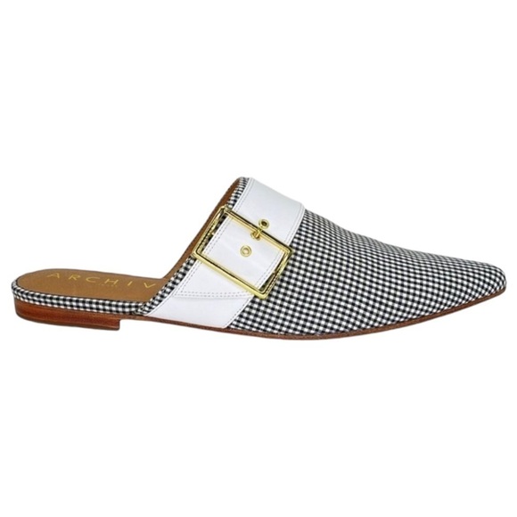 Archive Bond Gingham Checkered Fabric Womens Flat Mules Size 8M - Picture 2 of 16